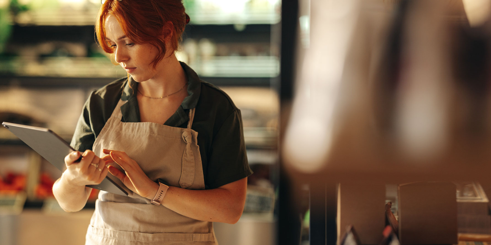 Business owner working in shop