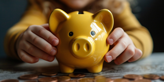 Child with piggy bank | Five Ways to Teach Kiddos to Save | SMB Blog