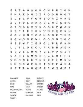 Moola Moola Savings Club word search