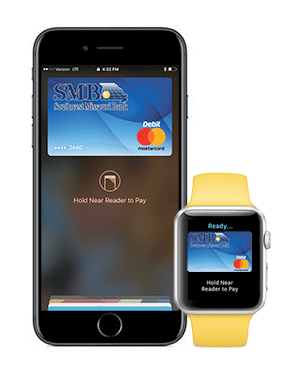 SMB mobile wallet on an apple phone and watch