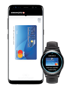 SMB mobile wallet on a samsung phone and watch