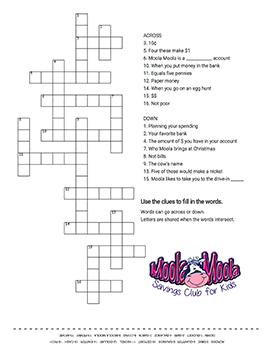 Moola Moola Savings Club crossword puzzle