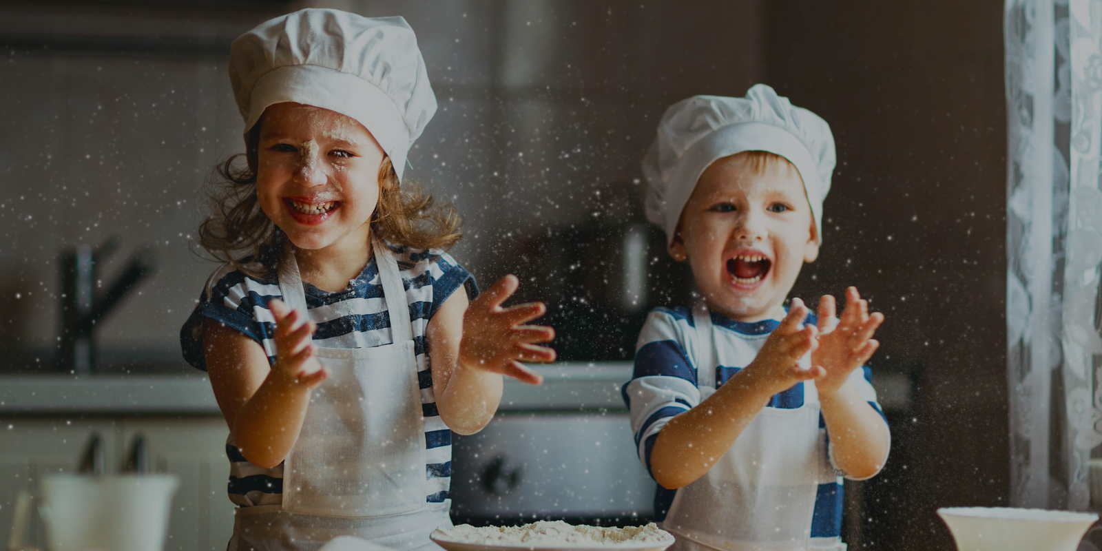 Kids baking in home kitchen